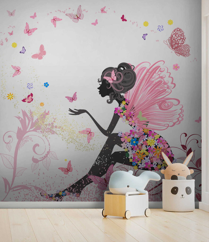 Woman sitting on a flowery dress Woman sitting on a flowery dress