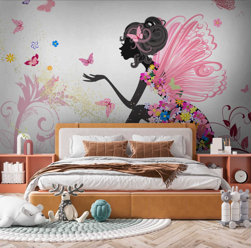 Woman sitting on a flowery dress Woman sitting on a flowery dress