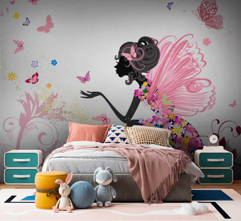 Woman sitting on a flowery dress Woman sitting on a flowery dress