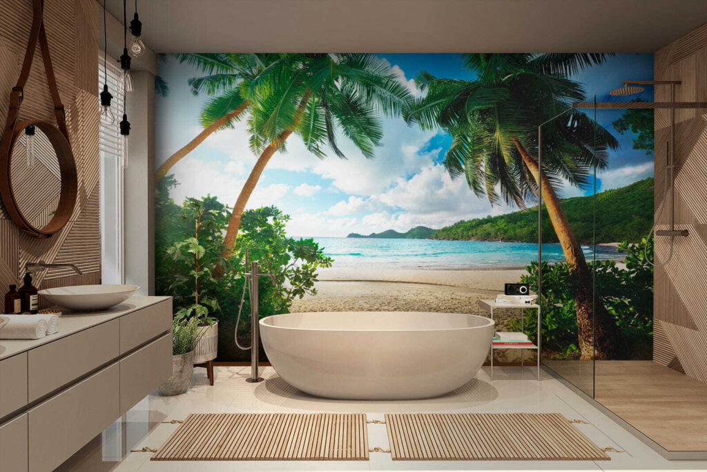 Beach with palm trees and blue water