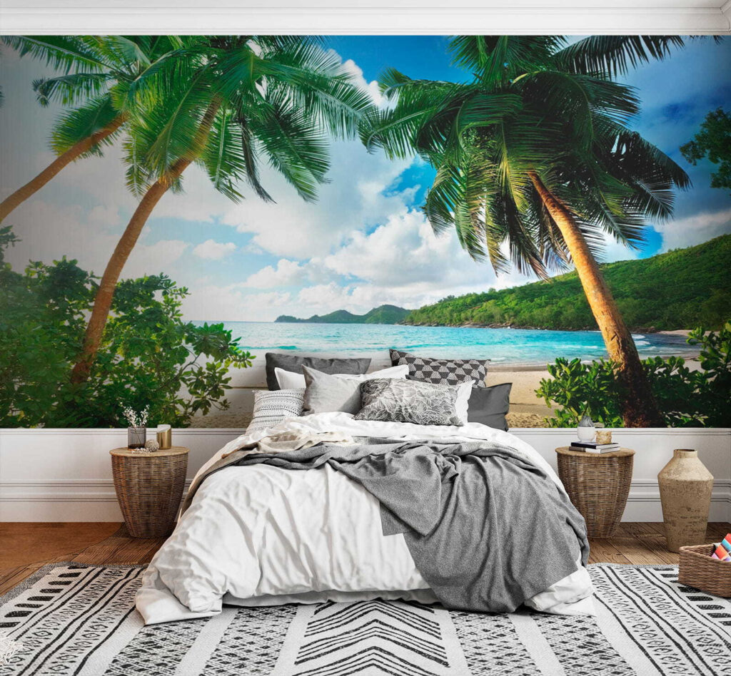 Beach with palm trees and blue water