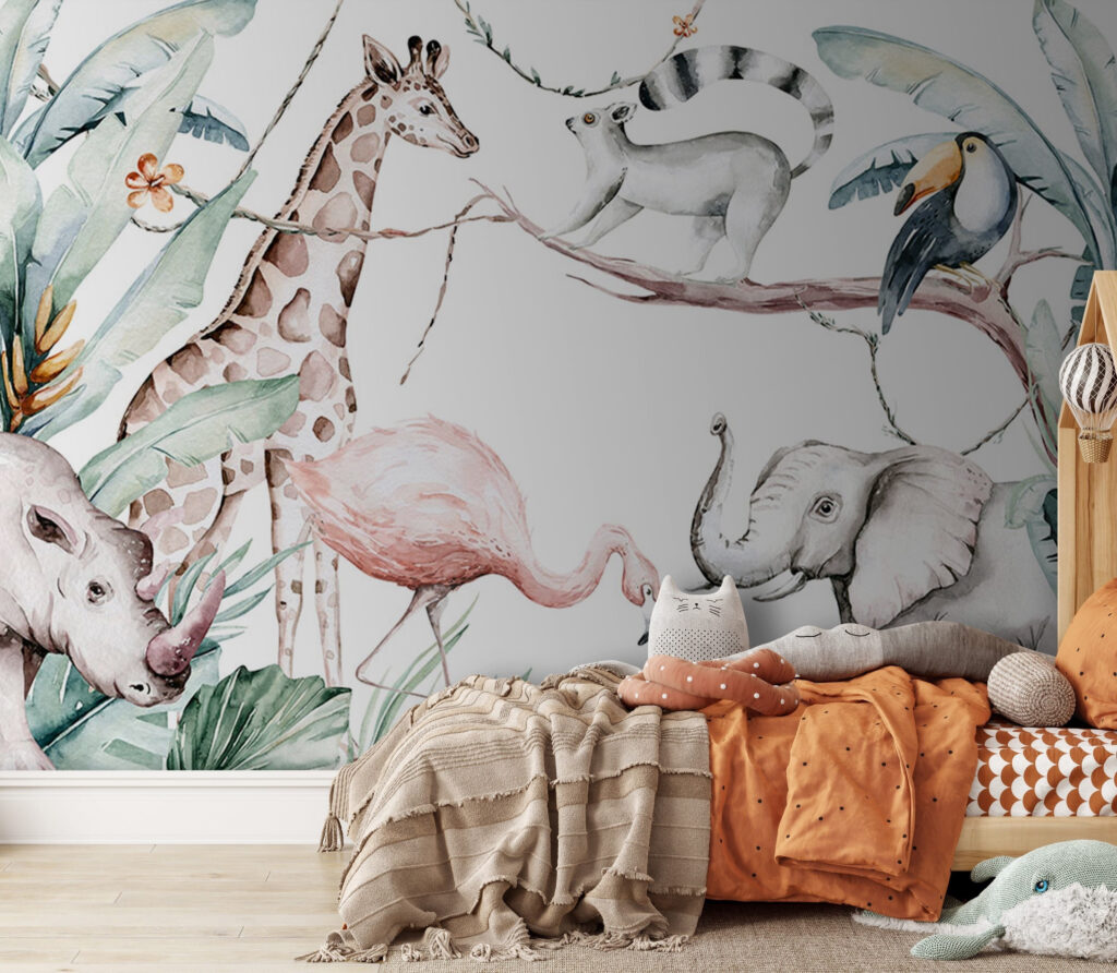 Watercolor illustration of animals and plants Watercolor illustration of animals and plants