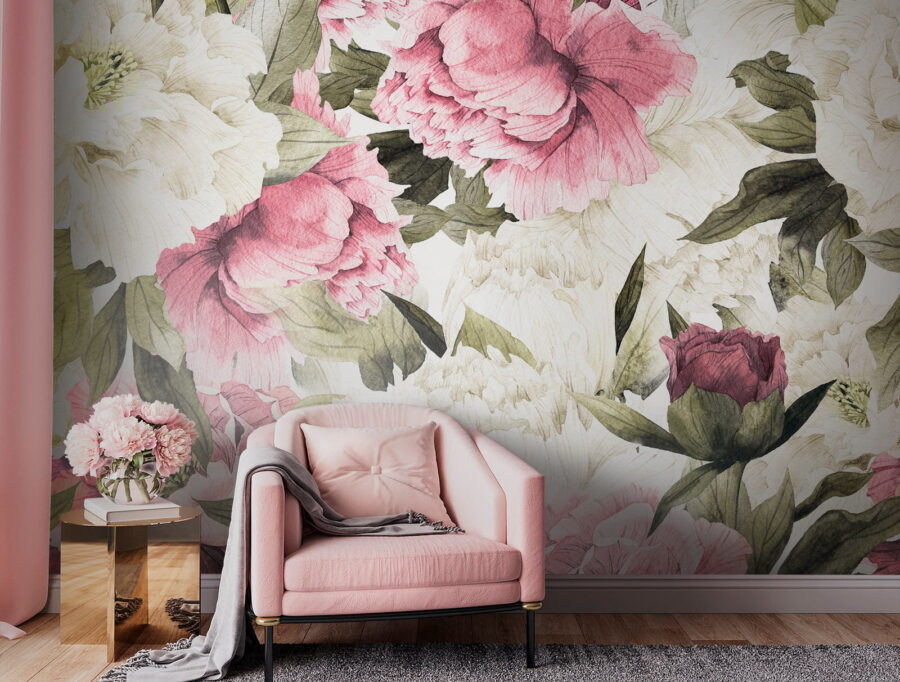 Wall murals Pattern of pink and white flowers Wall murals Pattern of pink and white flowers