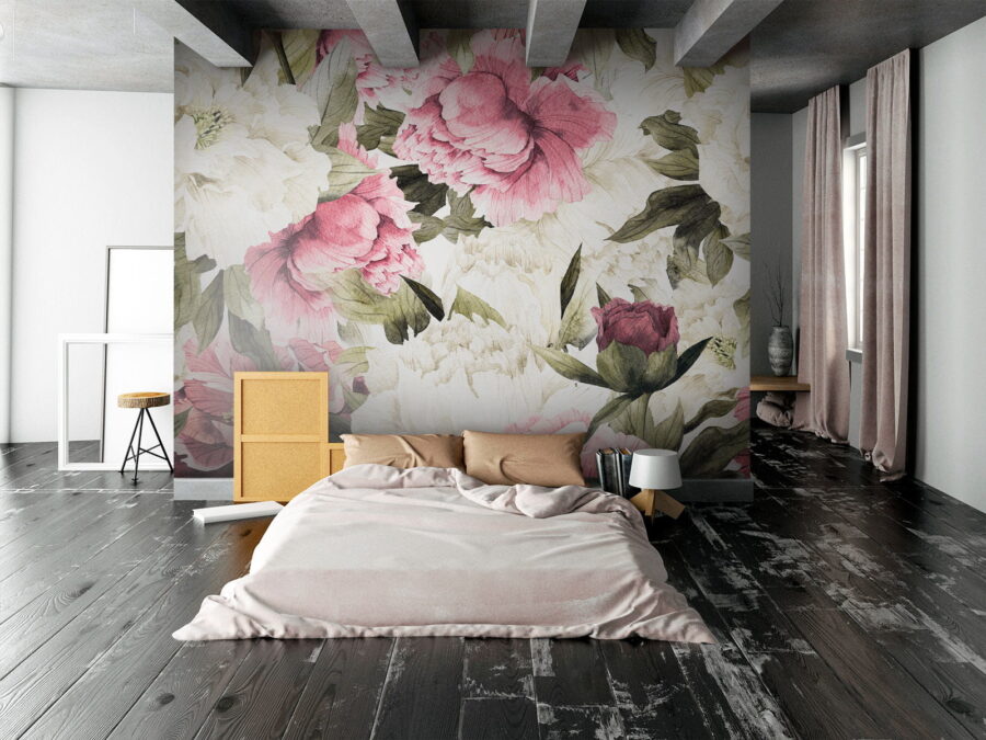 Wall murals Pattern of pink and white flowers Wall murals Pattern of pink and white flowers