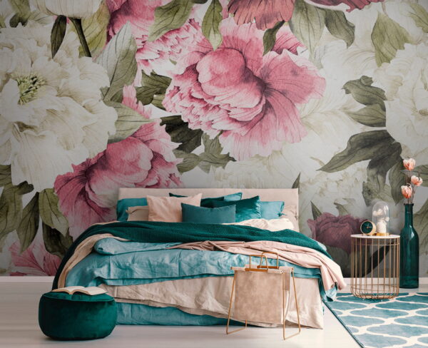 Wall murals Pattern of pink and white flowers Wall murals Pattern of pink and white flowers