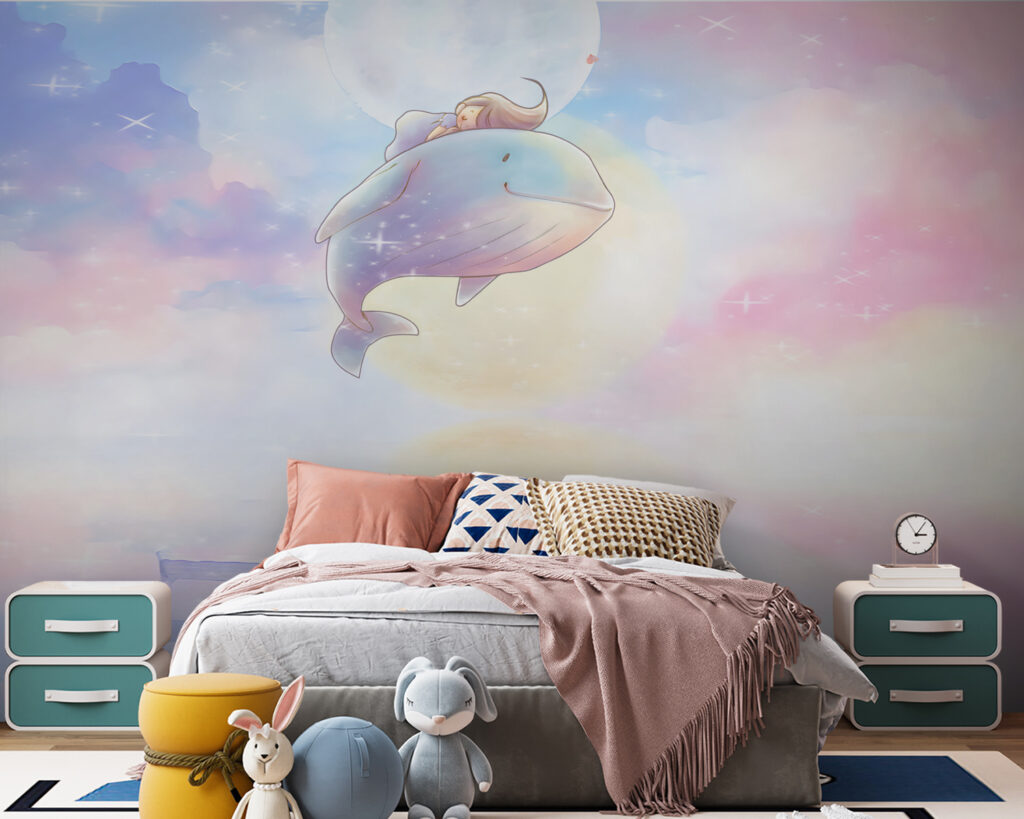 Cartoon of a girl riding a whale Cartoon of a girl riding a whale