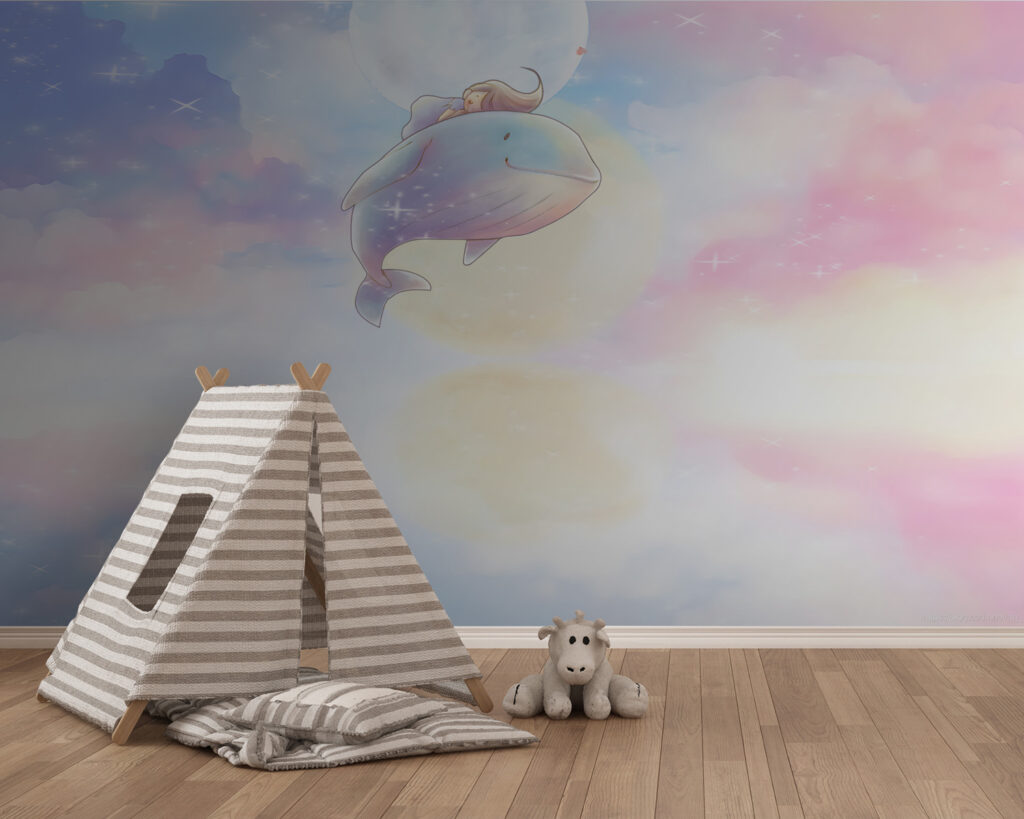 Cartoon of a girl riding a whale Cartoon of a girl riding a whale