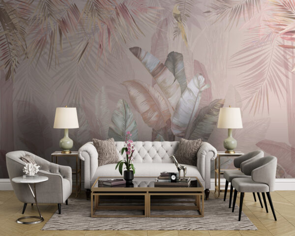 Tropical leaves in soft pastel hues Tropical leaves in soft pastel hues