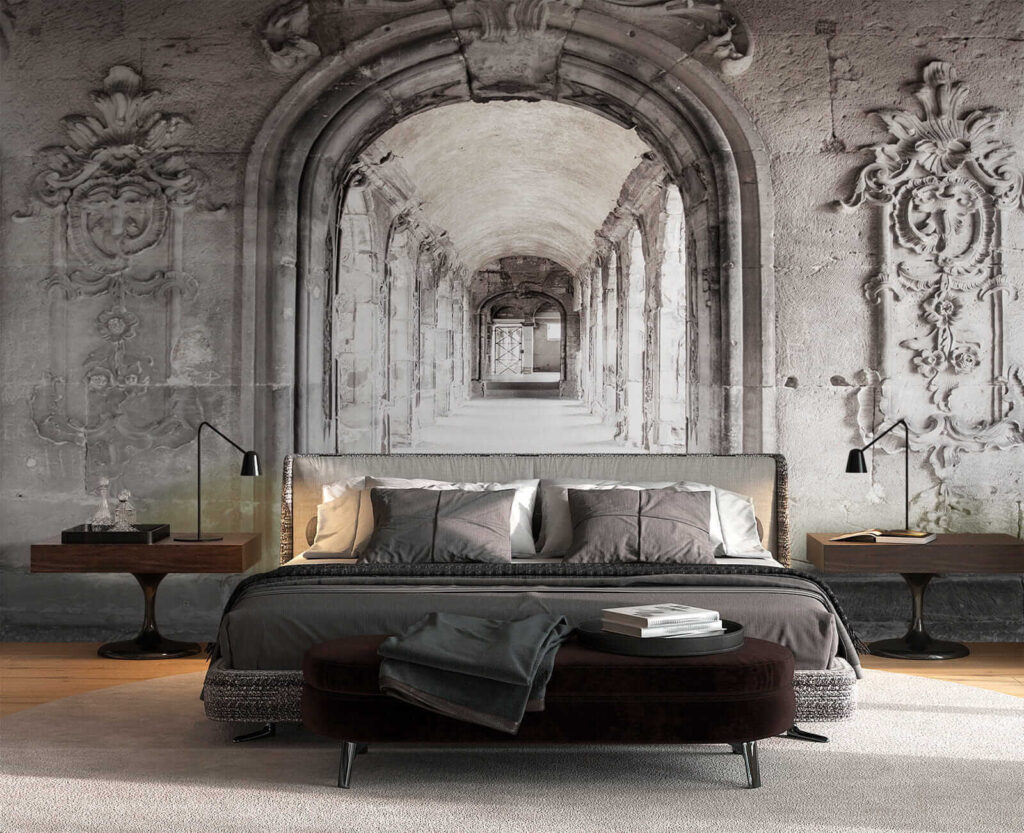 Stone archway with a stone wall