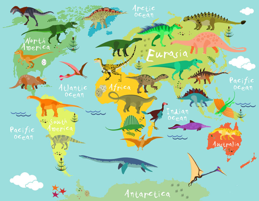 Dinoszauruszok térképe fehér szöveggel Dinoszauruszok térképe fehér szöveggel