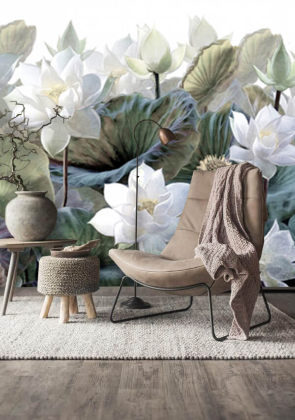 Fotótapéta Fotótapéta Fehér virágok és zöld levelek csoportja (Cikkszám: u47962)