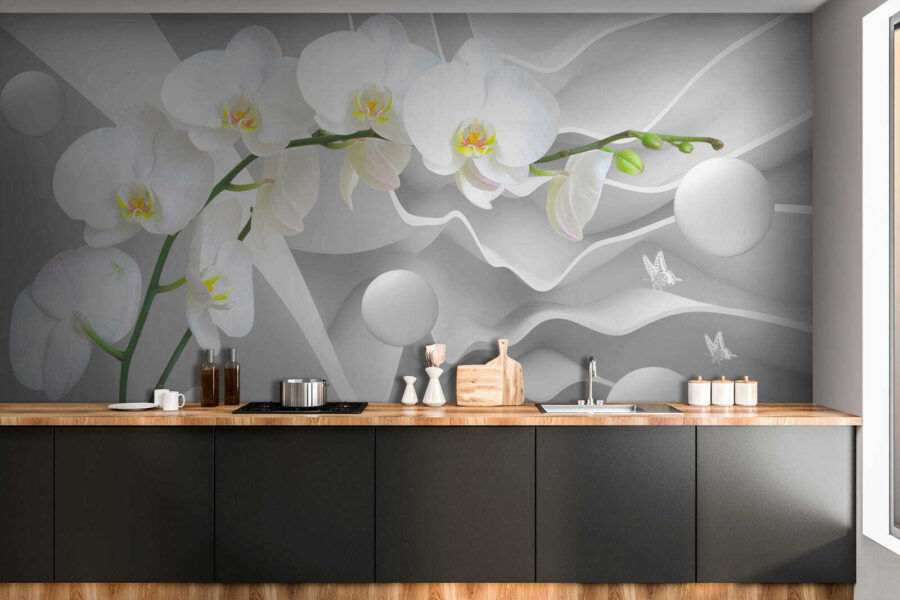 Fehér orchideák és fehér gömbök
