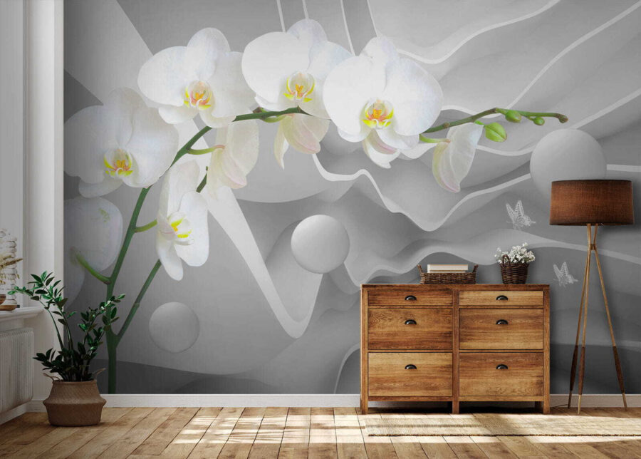 Fehér orchideák és fehér gömbök
