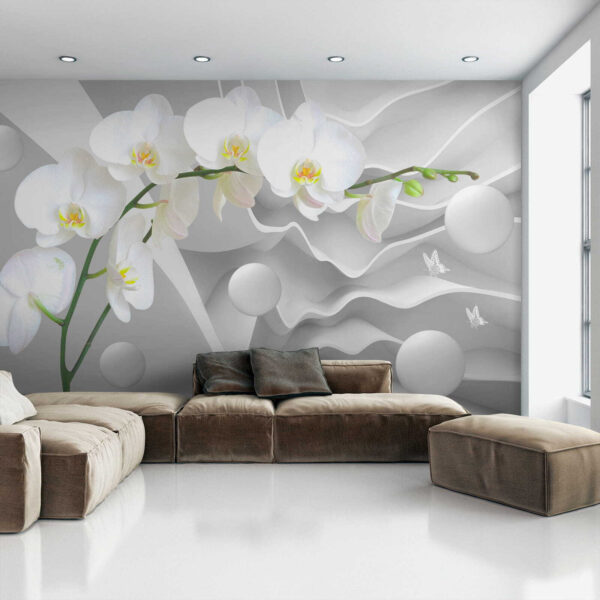 Fehér orchideák és fehér gömbök Fehér orchideák és fehér gömbök