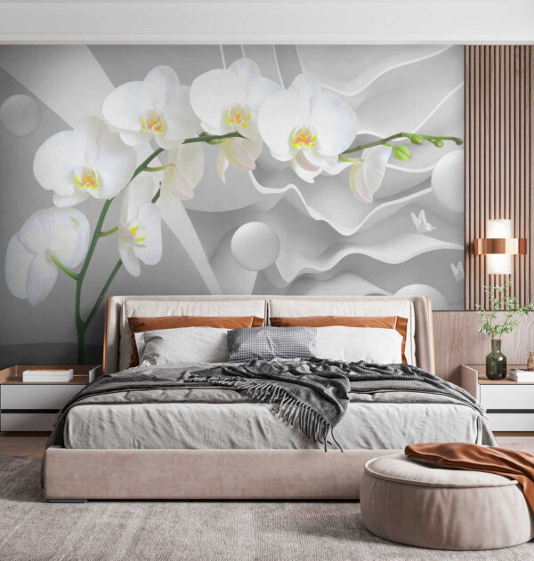 Fehér orchideák és fehér gömbök Fehér orchideák és fehér gömbök