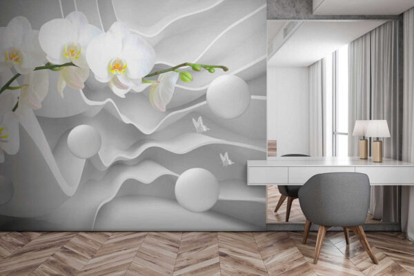 Fehér orchideák és fehér gömbök Fehér orchideák és fehér gömbök