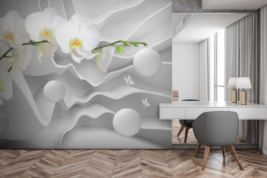 Fehér orchideák és fehér gömbök