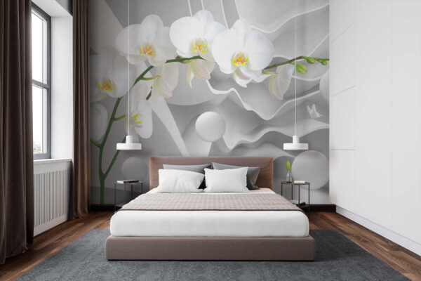 Fehér orchideák és fehér gömbök Fehér orchideák és fehér gömbök