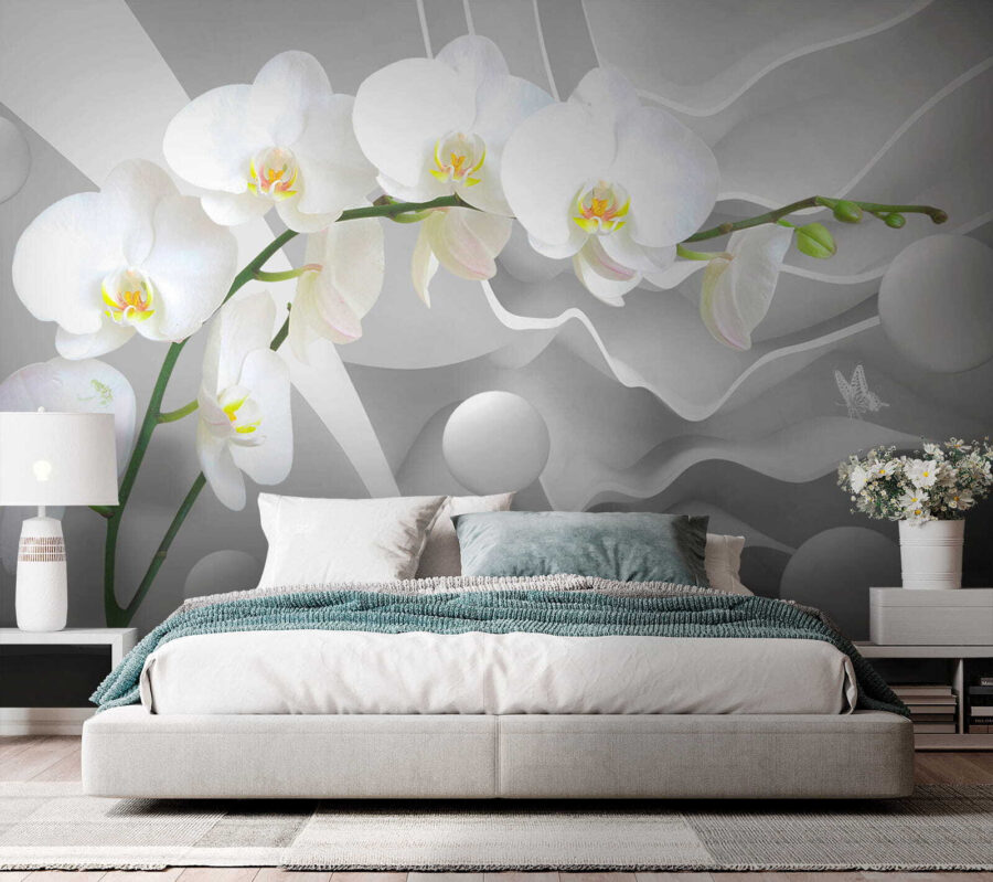 Fehér orchideák és fehér gömbök