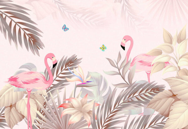 Rózsaszín flamingók és virágok Rózsaszín flamingók és virágok