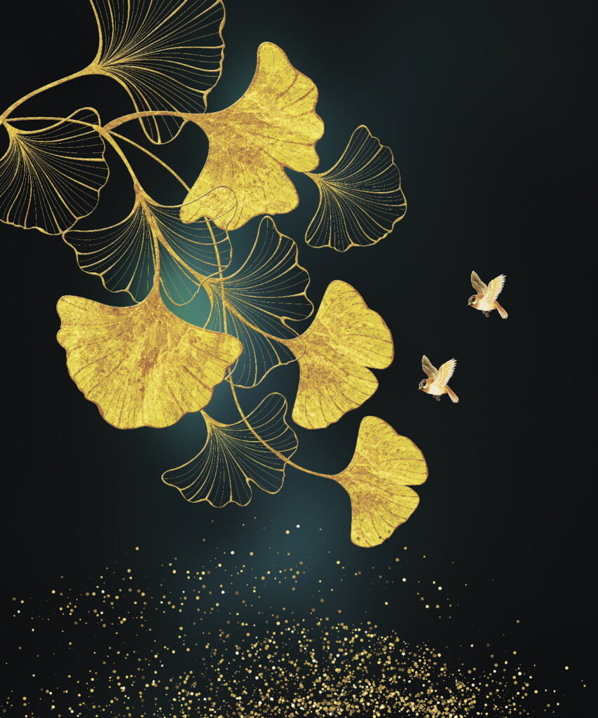 Ginkgo levelek és madarak eleganciája Ginkgo levelek és madarak eleganciája