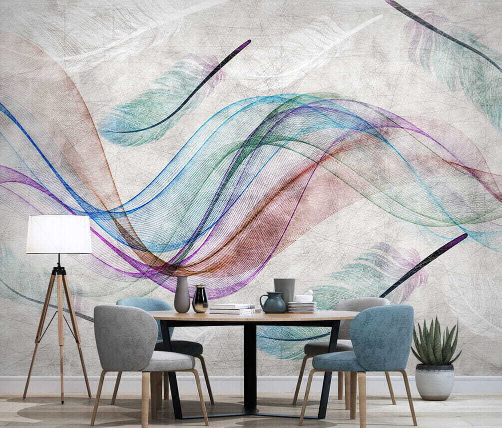 Colorful feathers on a white surface Colorful feathers on a white surface