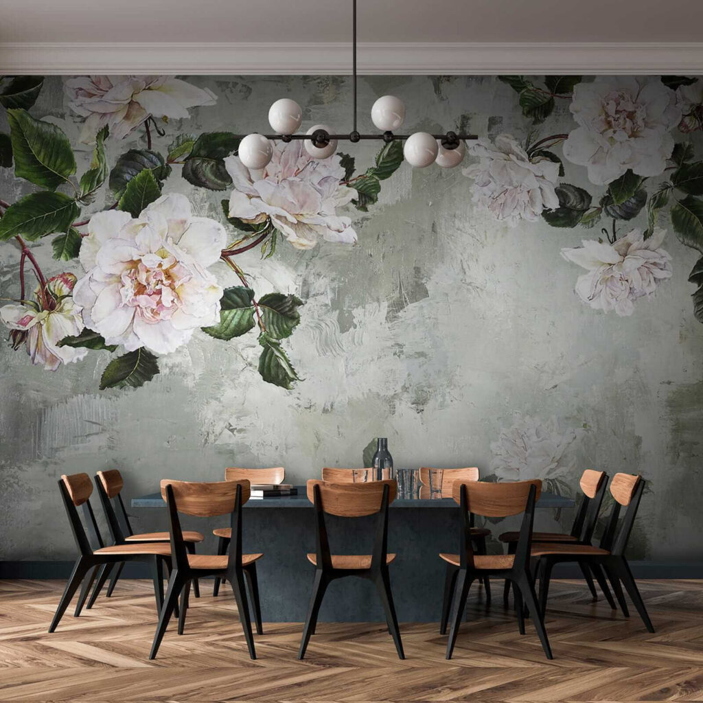 Painting of flowers on a wall Painting of flowers on a wall