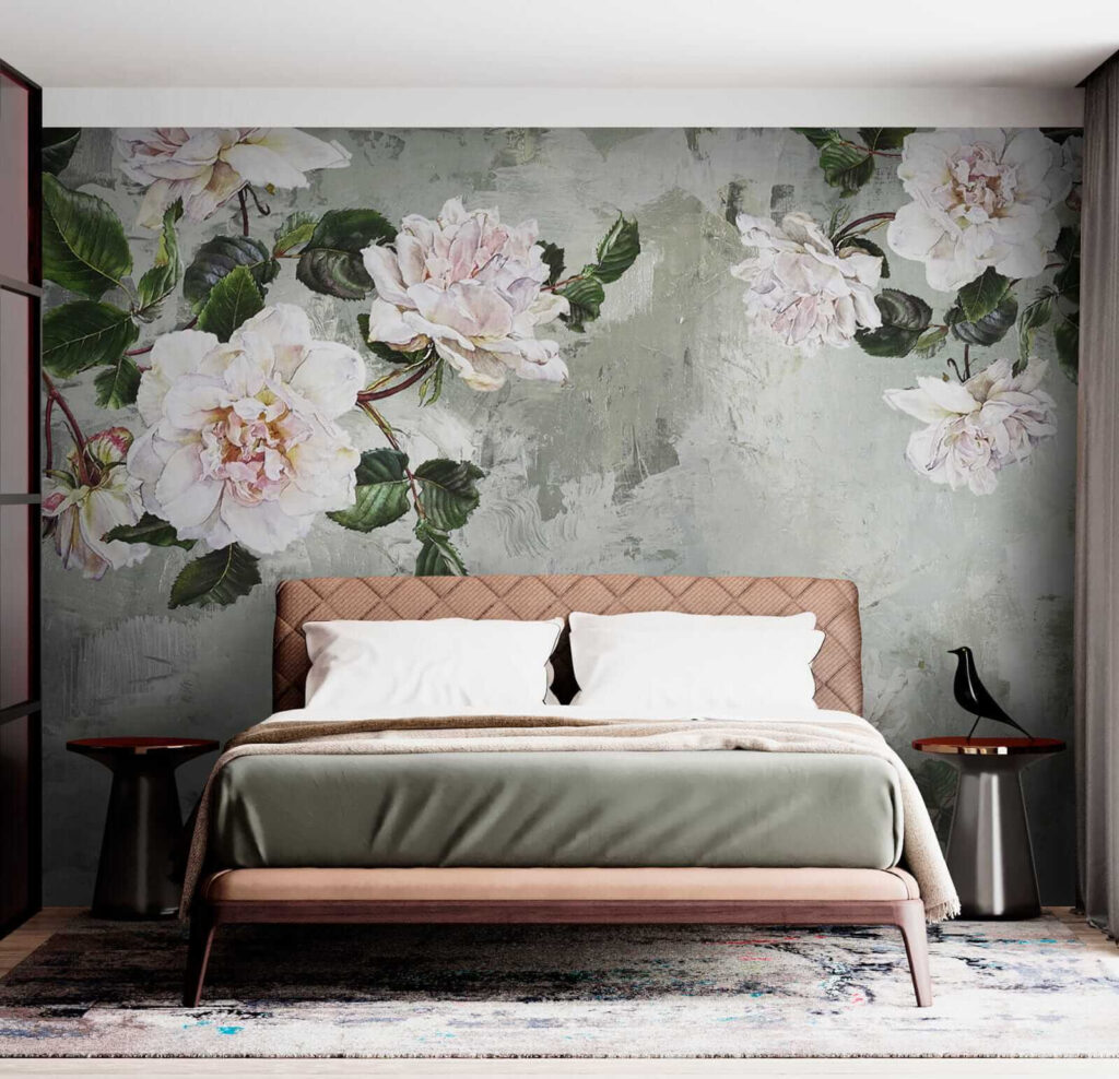 Painting of flowers on a wall Painting of flowers on a wall