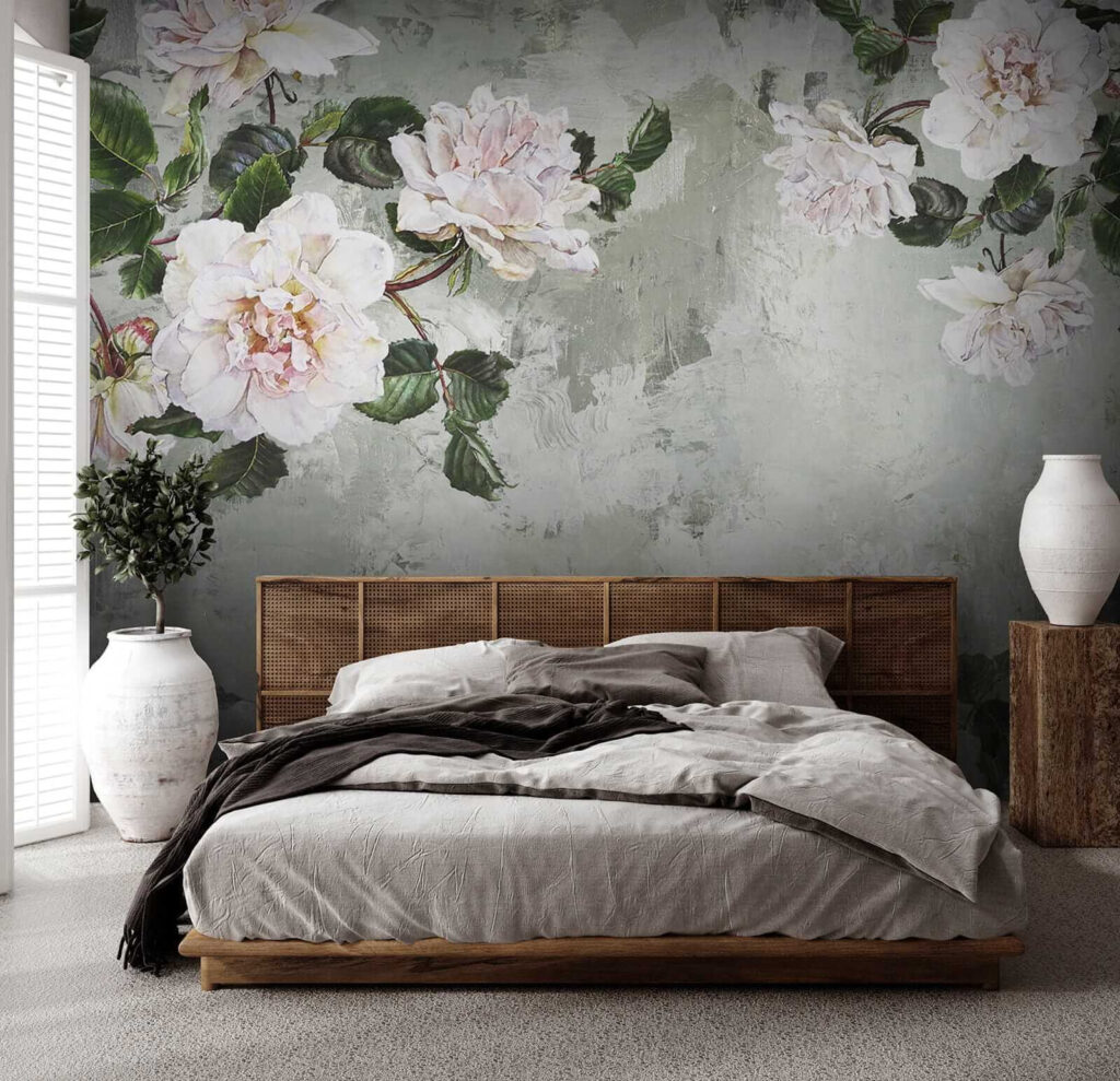 Painting of flowers on a wall Painting of flowers on a wall