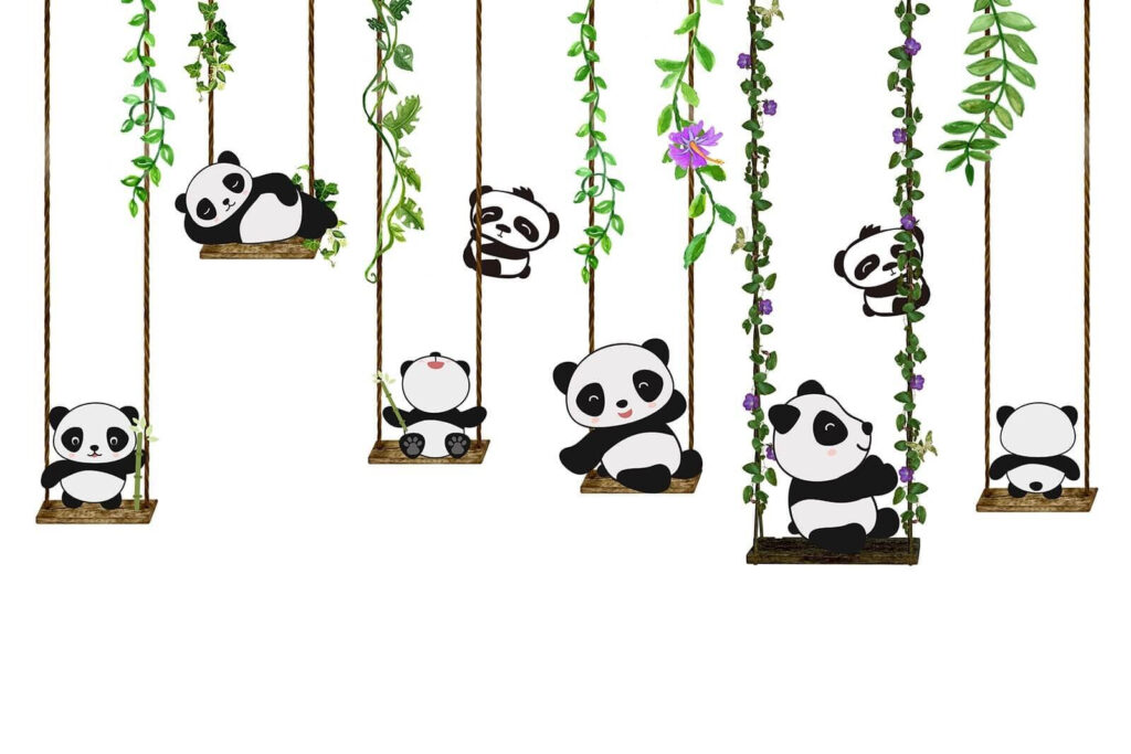 Pandák csoportja hintán Pandák csoportja hintán