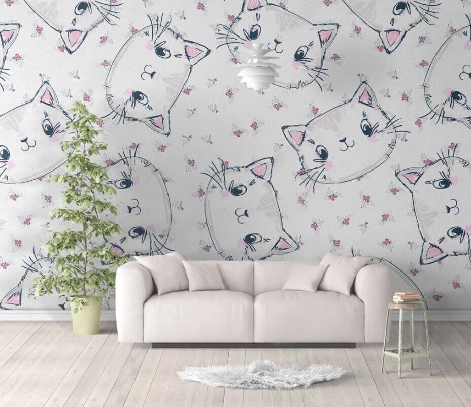 Macskák mintája fehér háttéren u32585pig1m - Macskák mintája fehér háttéren - tegory