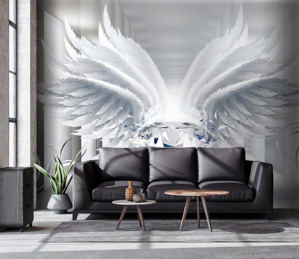 Diamond with wings in a room