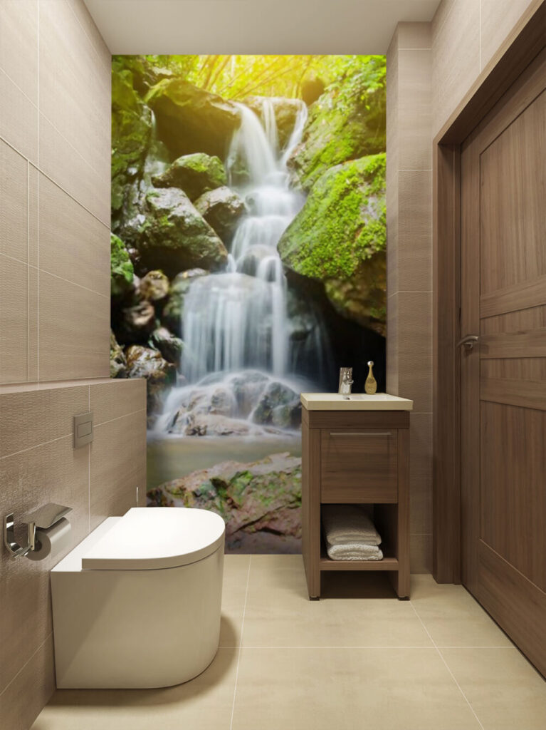 Waterfall over rocks with moss Waterfall over rocks with moss