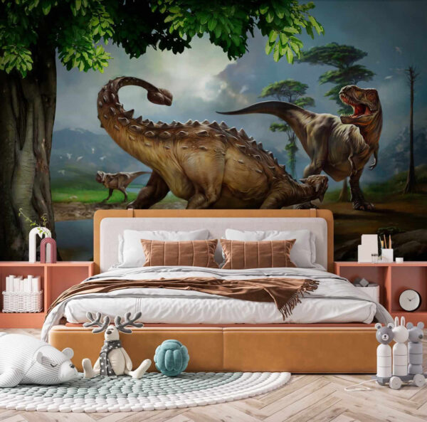 Dinoszauruszok festménye egy folyó mellett Dinoszauruszok festménye egy folyó mellett