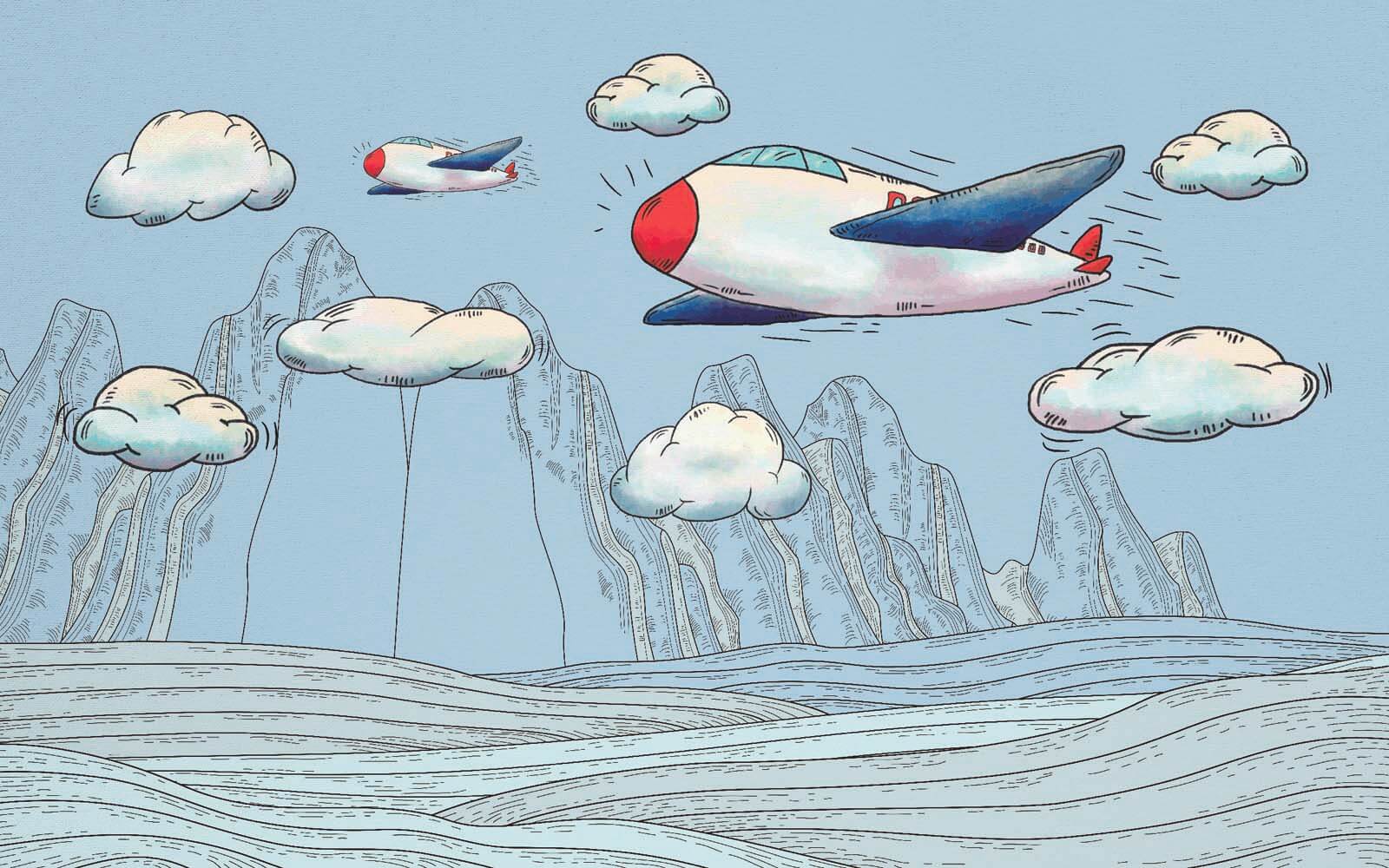 Rajzfilm repülőgépek repülnek a hegyek felett u28105p - Rajzfilm repülőgépek repülnek a hegyek felett - tegory