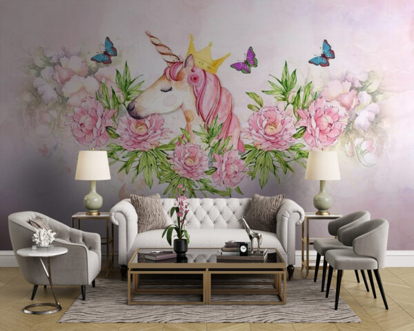 Unicorn with a crown and flowers