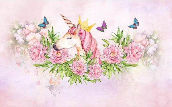 Unicorn with a crown and flowers