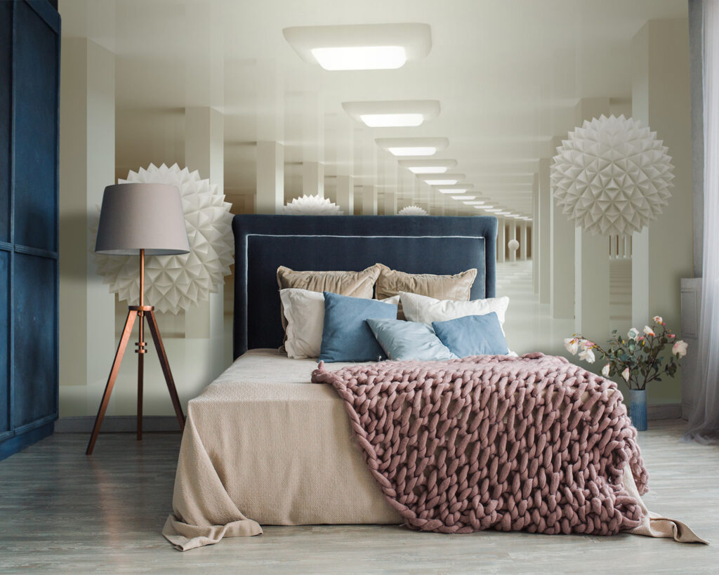 White room with white balls from the ceiling White room with white balls from the ceiling