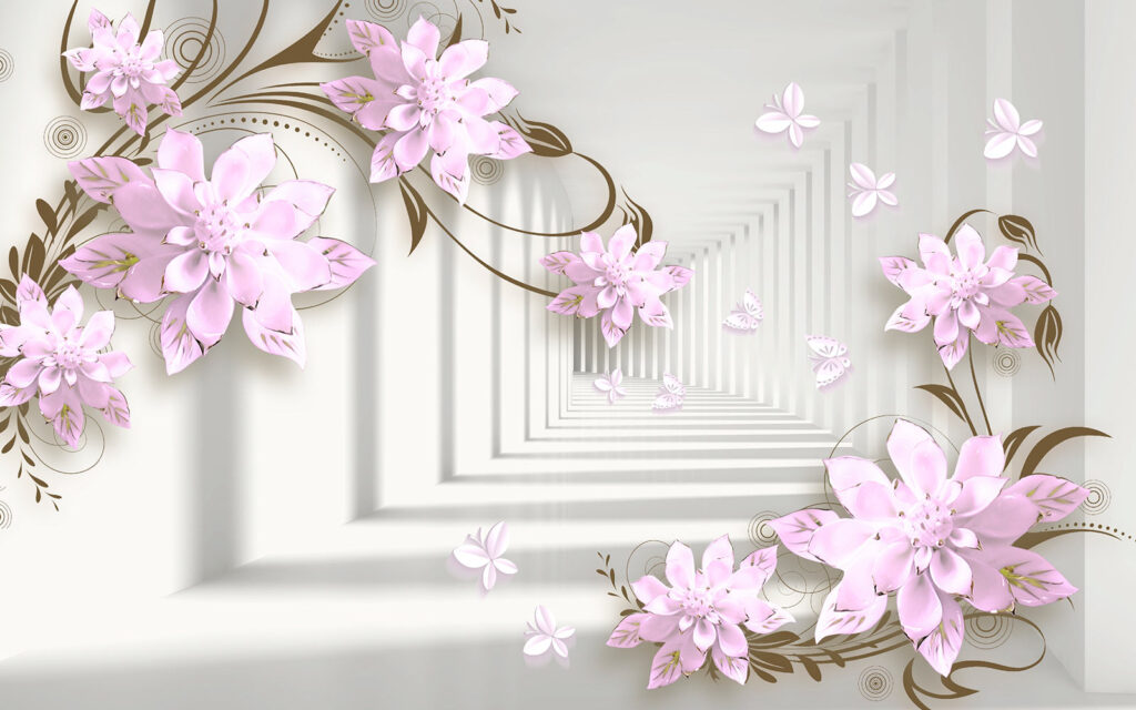 Wallpaper with flowers and swirls