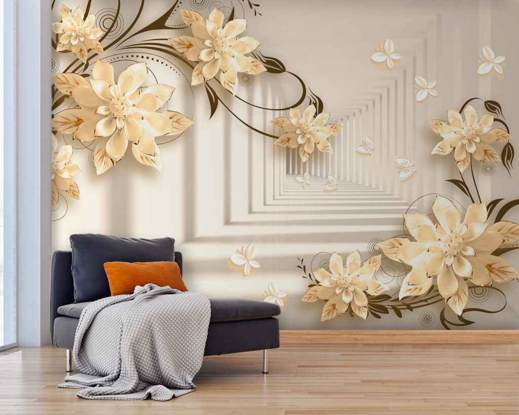 Wallpaper with flowers and butterflies