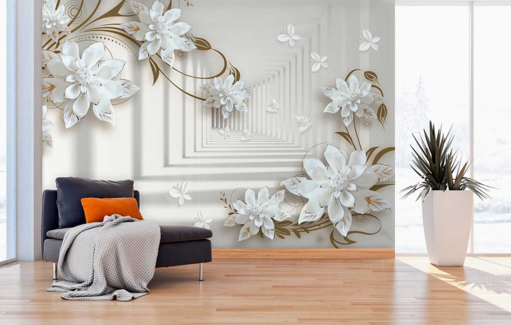 White flower design on a white background
