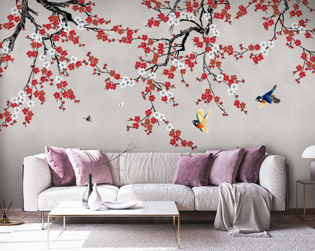 Tree with red and white flowers