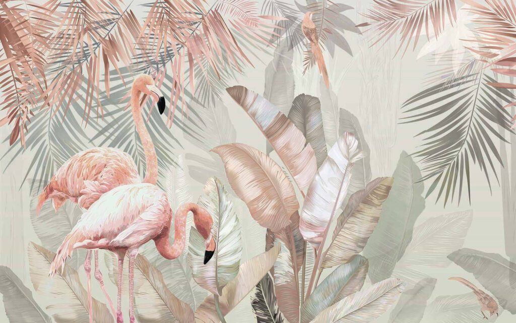 Flamingók és trópusi levelek Flamingók és trópusi levelek