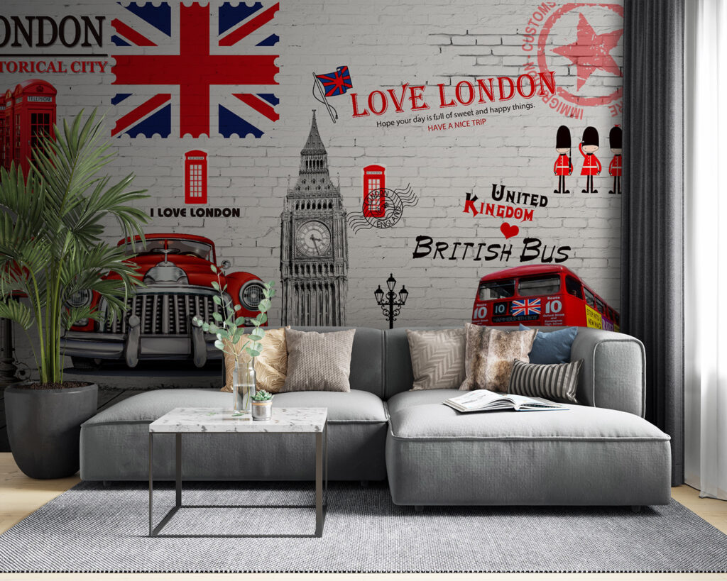 Red bus and a red bus painted on a wall