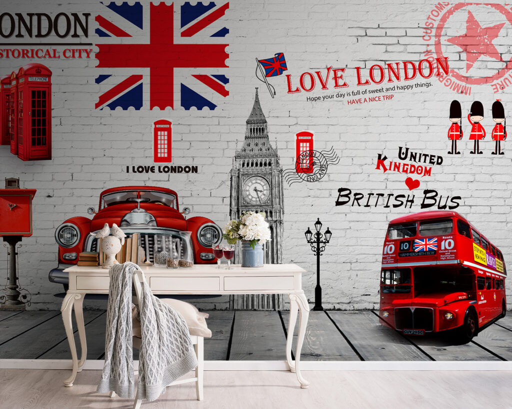 Red bus and a red bus painted on a wall