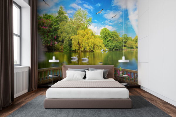 Fotótapéta Fotótapéta Kilátás egy tóra madarakkal és fákkal (Cikkszám: u18753)