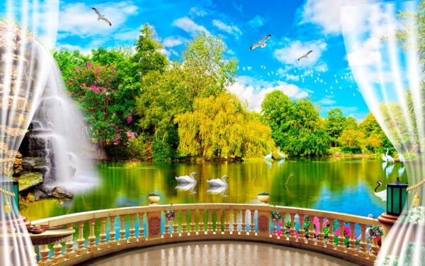 u18753p 600x375 - Kilátás egy tóra madarakkal és fákkal - tegory