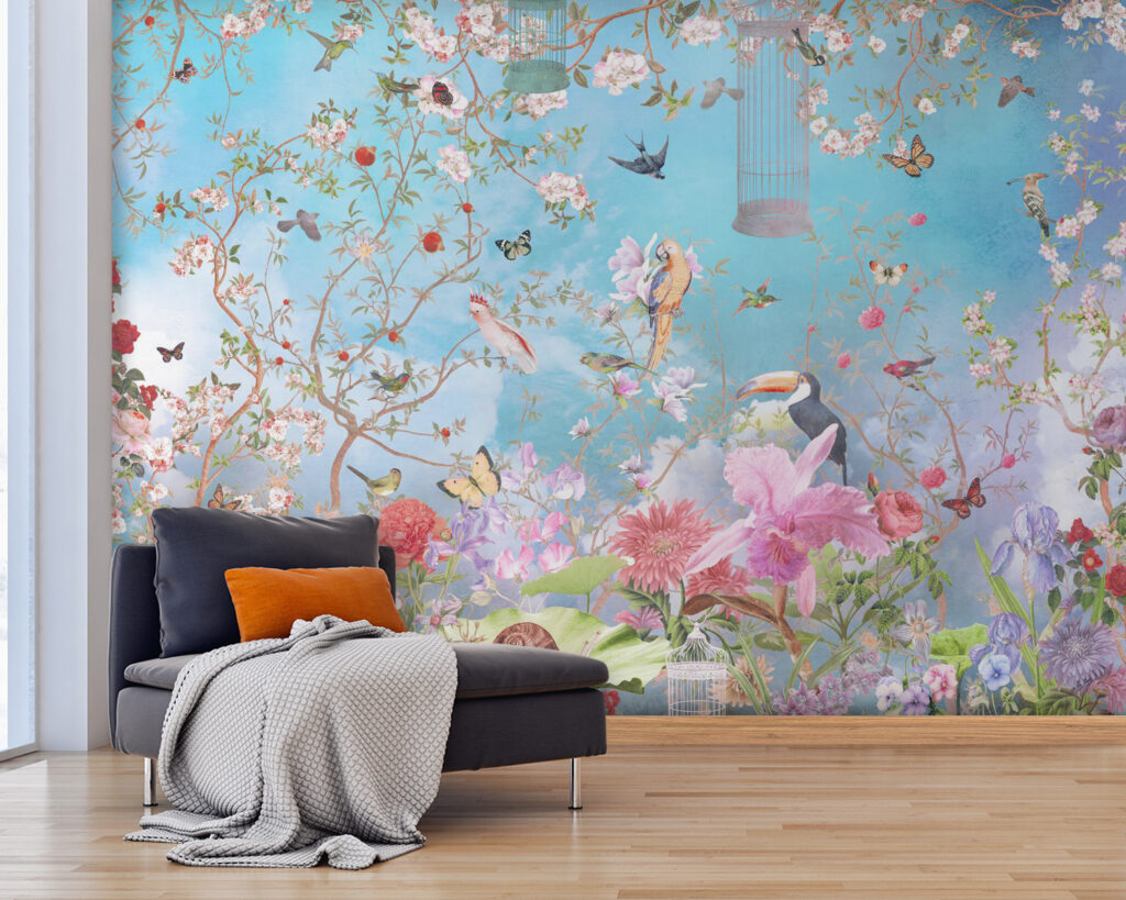 Wallpaper with birds and flowers Wallpaper with birds and flowers