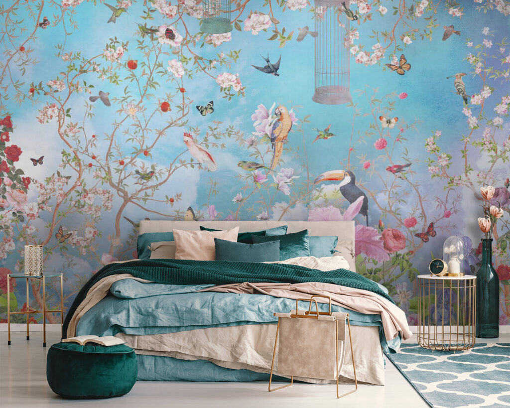 Wallpaper with birds and flowers Wallpaper with birds and flowers