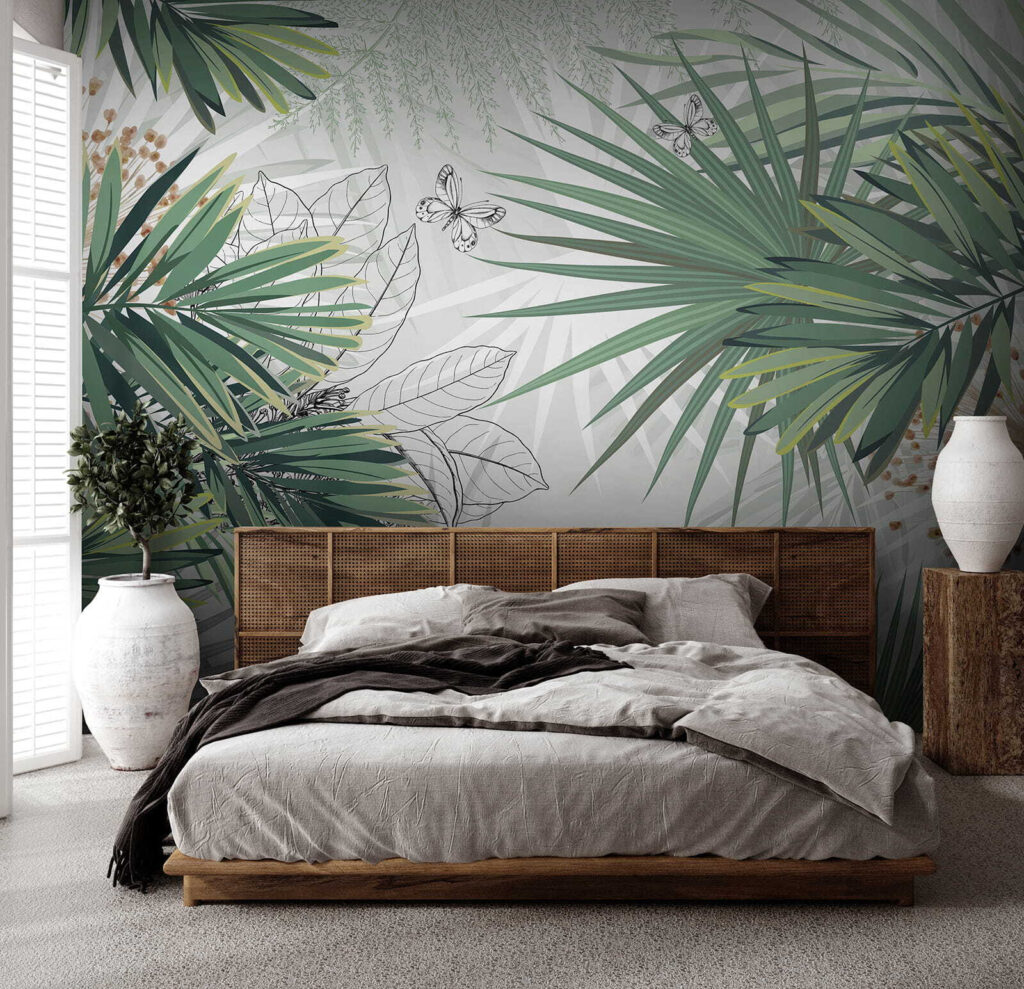 Tropical foliage with delicate butterflies